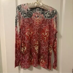 LAURA ASHLEY ACTIVE-Large-Long Sleeve Burnout Abstract Tee-Polyester/Rayon Blend